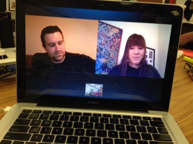 Joe and Nancy speaking to Bridget Mendel's classroom about insects.