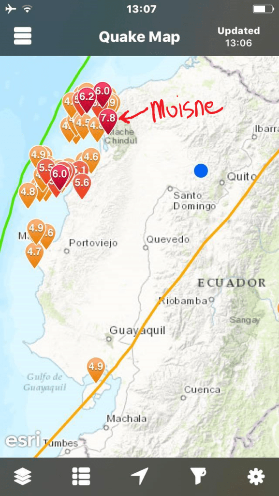 The 4.9 in the bottom near Guayaquil happened on Monday. Like, two days ago Monday. 